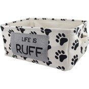 Wholesale - "AS IS" 17"x13"xH8 White/Black Paw Prints all Over "Life Is RUFF" in Grey Rectangle Pet Storage Bin C/P 12, UPC: 634894000916